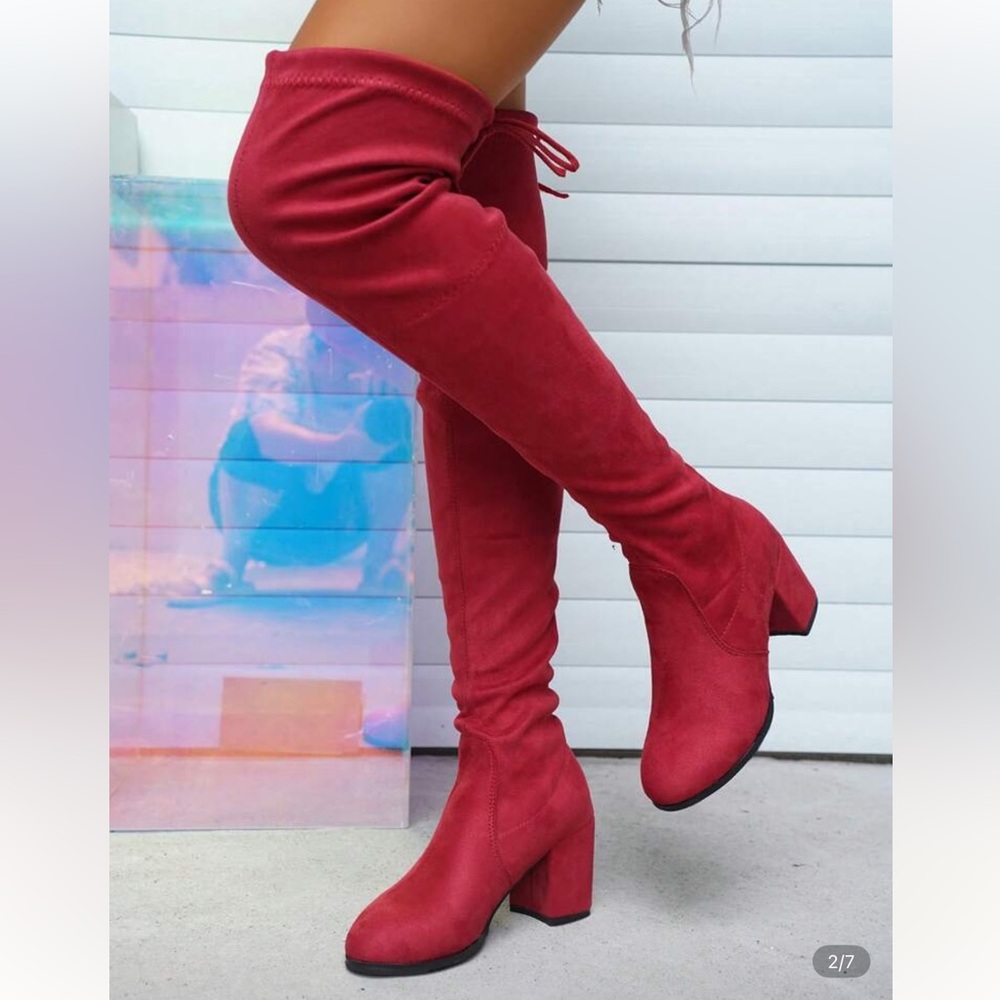 Red Suede Knee-High Boots size 39